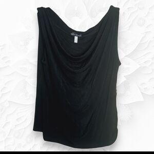 Made In Heaven Black Sleeveless Tank With Draping In Front